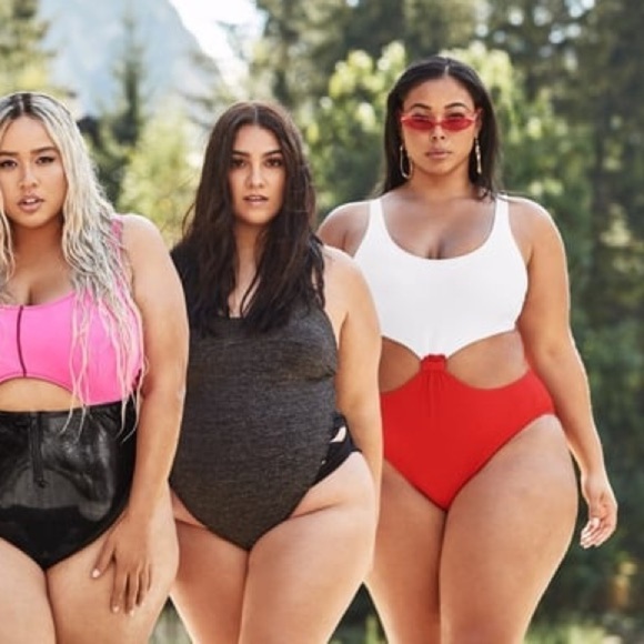 Gabifresh x Swimsuits For All Ribbed Monokini White Red 10D/DD NWT - Picture 3 of 14